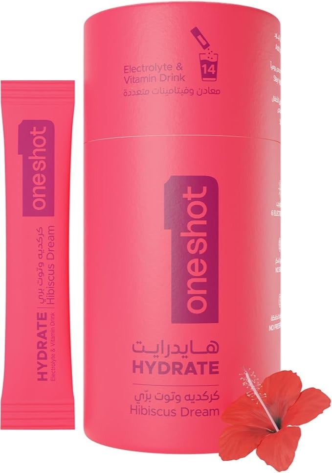 Oneshot Electrolytes & Vitamin Drink Hibiscus Dream, 14 Sachets - Image 1